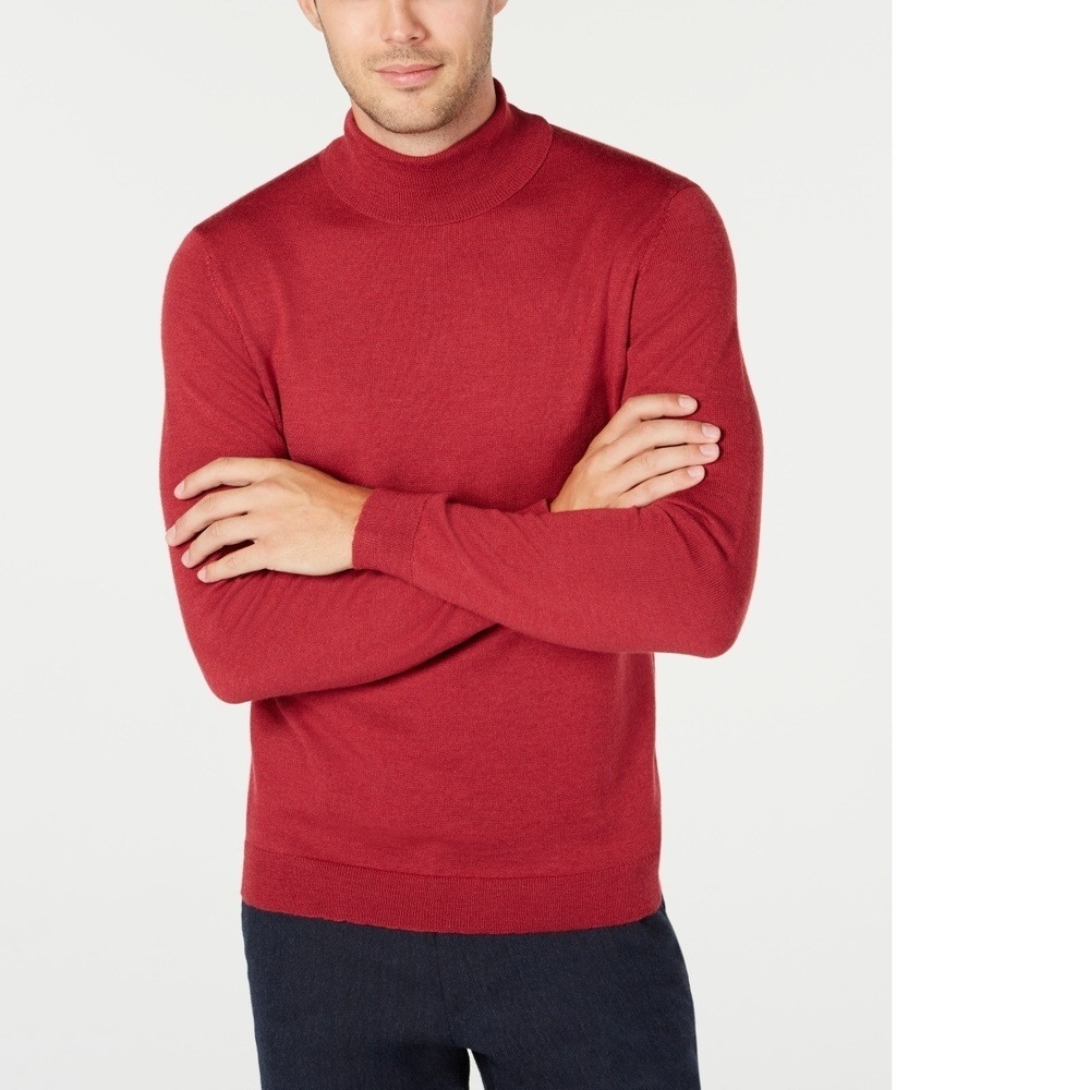 Tasso Elba Men's Merino Wool Blend Turtleneck Sweater Red Size Small